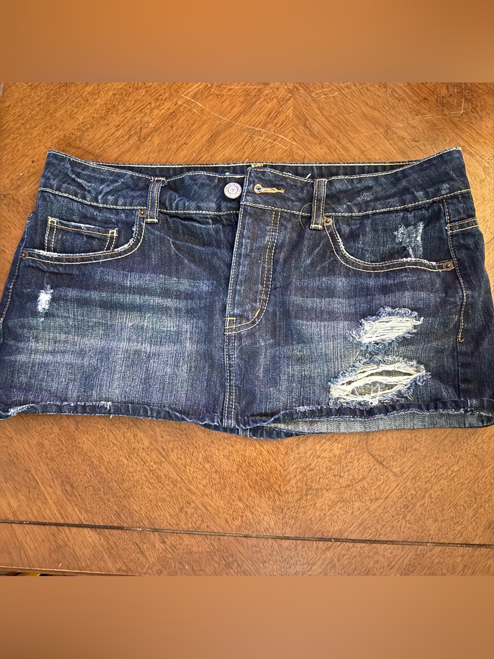 American Eagle Micro Mini denim jean skirt sz 10 Distressed Button Fly